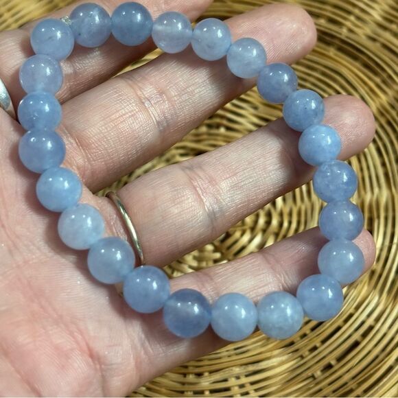 schwallysells Jewelry - AQUAMARINE 7” Elegant Blue Beaded Bracelet March birthstone crystal energy